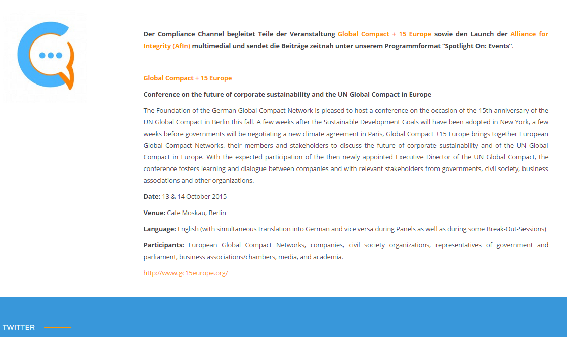 Der Compliance Channel beim Launch der Alliance for Integrity (AfIn) am 14. Oktober 2015
