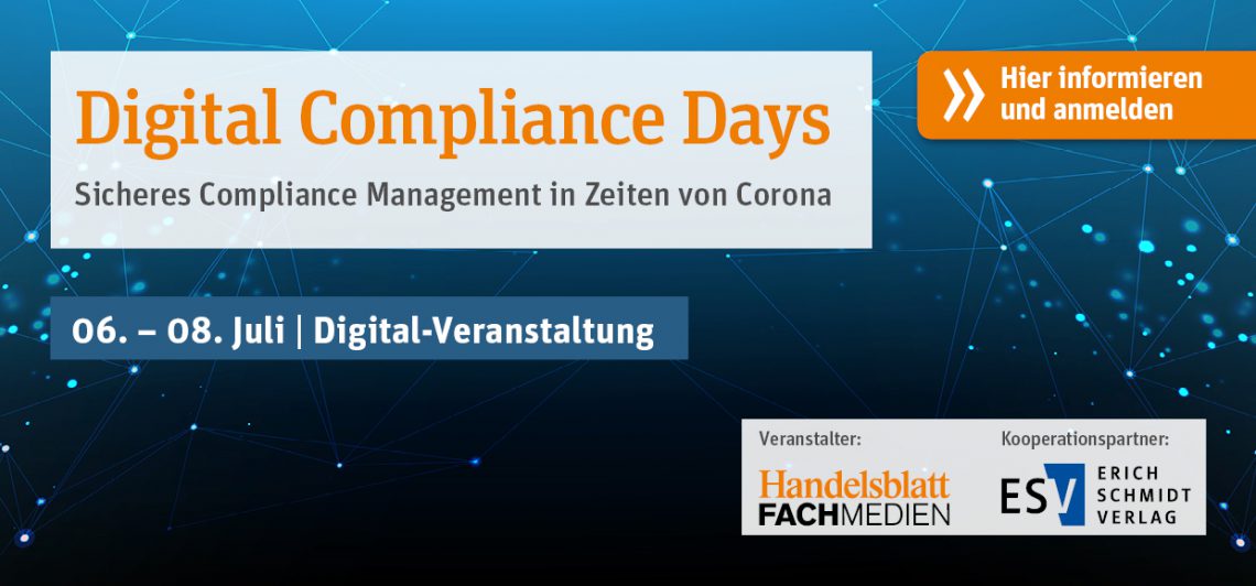 Wir begleiten das neue Format der Digital Compliance Days vom 06. – 08.07.2020 als Medienpartner!