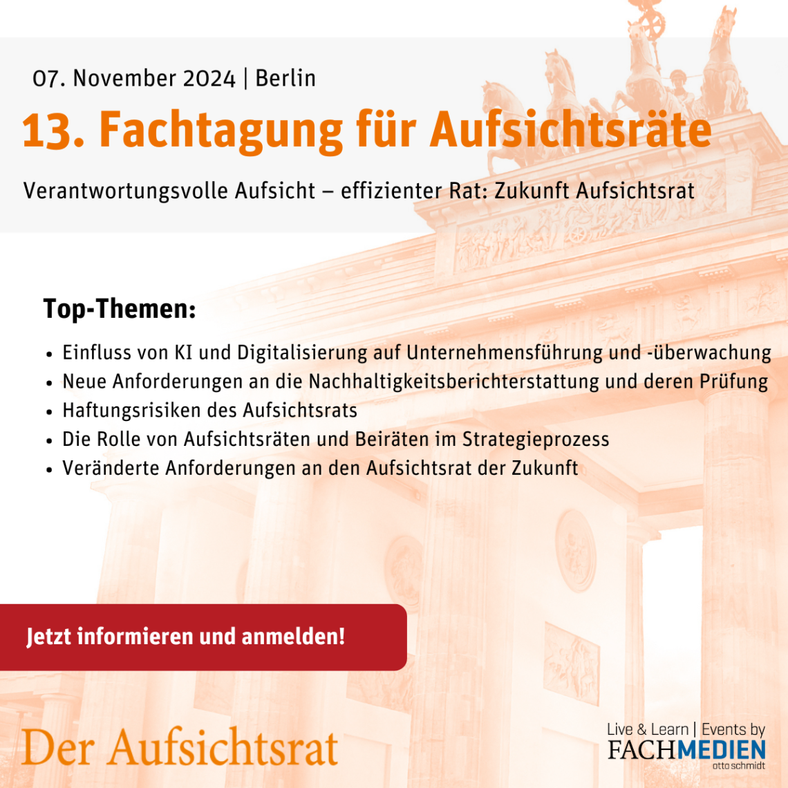 Seien Sie dabei! – 13. Fachtagung für Aufsichtsräte | 07. November 2024 Berlin