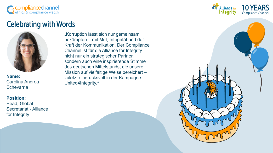 Unser Dank an Carolina Echevarria und an Alliance for Integrity!